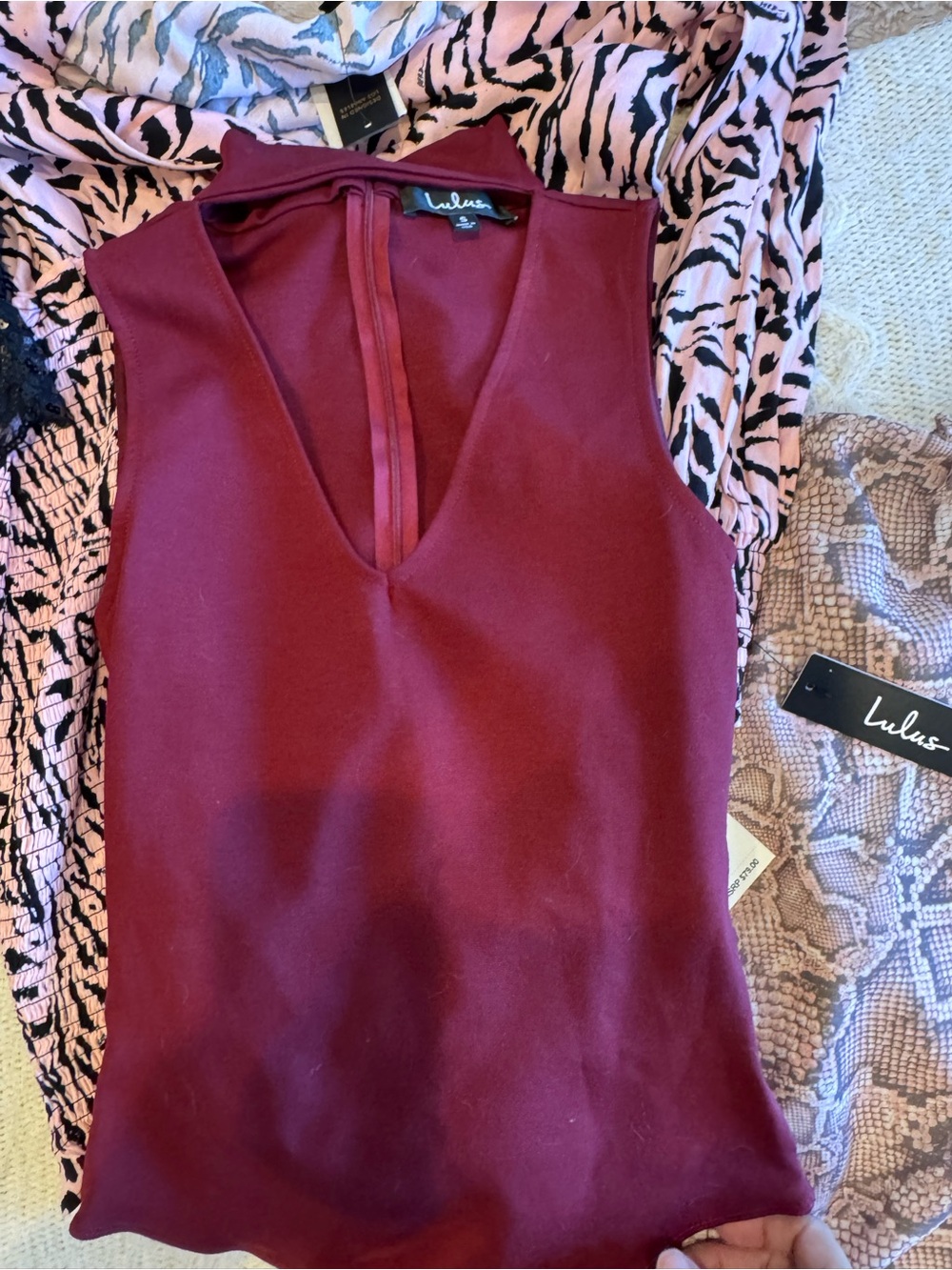 Lulu's Deep V-Neck Sleeveless bodysuit  in Burgundy